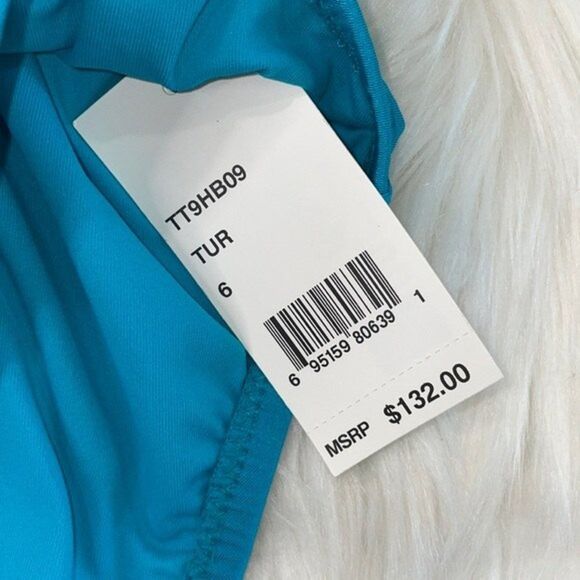 Trina Turk Womens Plunge Wrap Front One Piece Swimsuit Turquoise//Getaway Solids - Picture 5 of 10